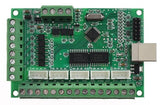 Mach3 USB CNC Interface Board BL-usbmach-V2.0 Mach3 CNC Board - a green rectangular circuit board featuring a USB port, multiple screw terminals, and white connector pins.