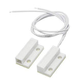 Magnetic Door Sensor Switch Magnetic Read Switch - two white rectangular plastic magnetic reed switch components connected by a white two-wire cable.