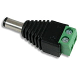 Male 2.1mm x 5.5mm DC Power Plug Jack Adapter Wire Connector DC Jack - a black plastic DC barrel connector with a green two-terminal screw block.