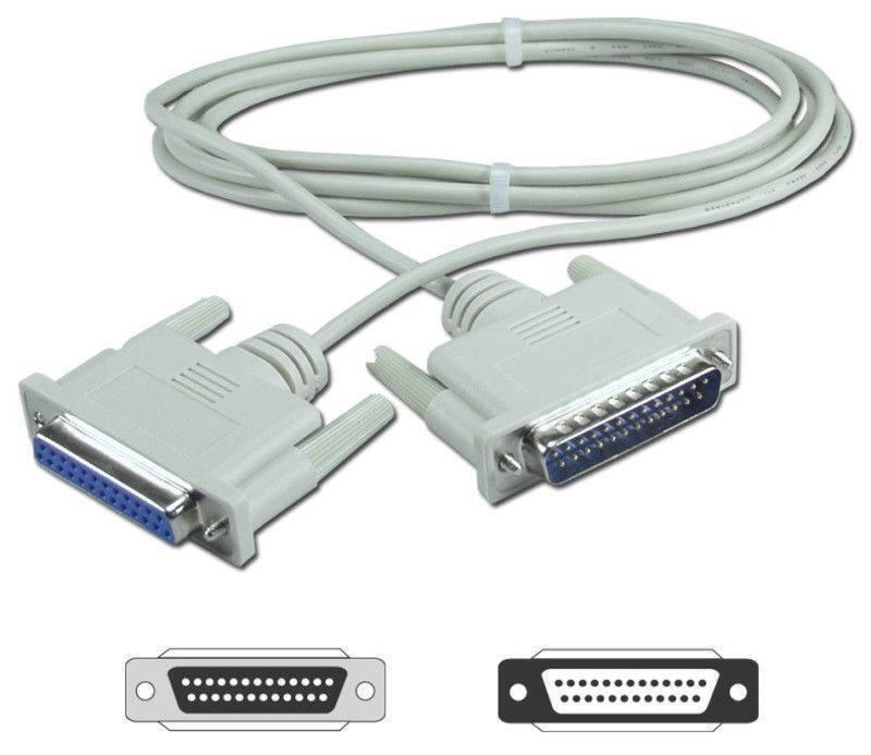 Male To Female DB25 25 Pin Parallel Port Cable Mach3 Cable - a grey cable with a male DB25 connector on one end and a female DB25 connector on the other.