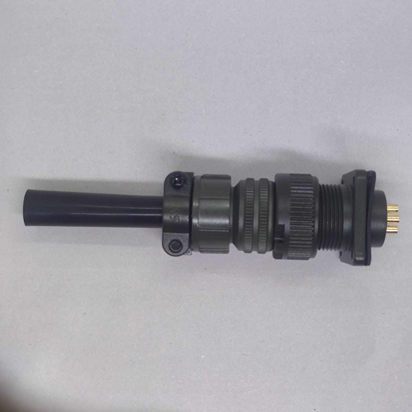 Maojwei IS09001 14S-6p Military Connector - a dark green cylindrical metal connector with a black cable strain relief and a four-pin male plug.
