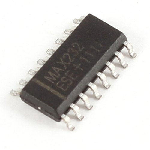 MAX232 16 Pin SMD SOIC16 RS232 To Serial Converter IC Transceiver IC - a black, 16-pin surface-mount SOIC16 transceiver chip with "MAX232 ESE+1111" printed on its top surface.