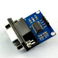 MAX232 RS232 To TTL Converter Module DB9 Serial Port Connector - a blue circuit board featuring a DB9 serial port connector, a central chip, and four pins labeled VCC, RXD, TXD, GND.