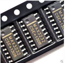MAX3232 SMD IC - shown in a close-up view as three black rectangular integrated circuit chips arranged in a black plastic shipping tray.