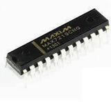 MAX7219 Seven Segment And Dot Matrix Display Driver - a black, rectangular 24-pin integrated circuit chip with white metal leads.