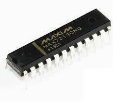 MAX7219 Seven Segment And Dot Matrix Display Driver - a black, rectangular 24-pin integrated circuit chip with white metal leads.