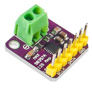 MAX98357 I2s Pcm Digital Audio Amplifier Board - 3W Class D DAC Decoder - a purple circuit board with a green screw terminal, a small black chip, and yellow header pins.