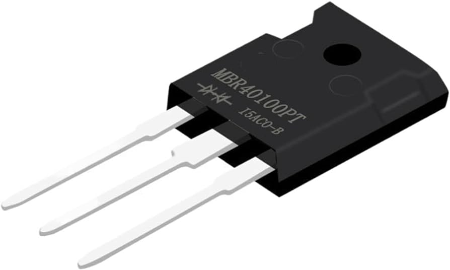 MBR40100PT High Power Rectifier Tube - a black electronic component with three metal pins and the text MBR40100PT and I5AC0-B printed on the top surface.