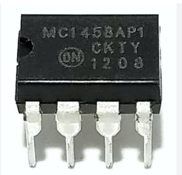 MC1458P 2 Channel 1 MHz Dual Operational Amplifier Breadboard Friendly DIP 8 15 - a black 8-pin DIP integrated circuit chip with silver metal pins, shown in a close-up view.