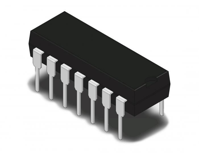 MC1488 DIP-14 Quad Line Driver - Reliable And Efficient Alternative Of SN75188N - a black 14-pin integrated circuit component with a semi-circular notch on one end, shown in an isometric view.