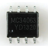 MC34063A SOP8 MC34063 SOP MC34063ADR MC34063ADR2G SMD New - a black, rectangular surface-mount integrated circuit chip with eight metal pins, showing the text "MC34063" and "YD1320" on its face.
