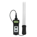 MD7821 Grain Moisture Meter - black handheld meter connected to a two-pin grain probe