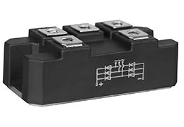 Mds 100A 3-phase 100 Ampere Bridge Rectifier Diode Module Without Screws Stock Lot - a black rectangular electronic component with five metal terminals and a printed circuit diagram.