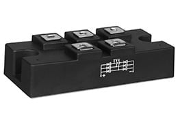 MDS150-16 Three Phase Diode Bridge Rectifier 150A 1600V | Digilog.pk - a black rectangular electronic module with five metal terminals on top and a white circuit diagram printed.