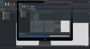 Mdt Ys-writer Pro Software - displayed on a black monitor, showing a device connection status bar, file explorer, and hex code data.