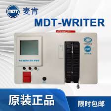 Mdt Ys-writer Programmer – Single Slot MCU Burner, LCD Display, 5V Adapter Included-digilog.pk - a white rectangular housing, an LCD screen, a black vertical slot, a red power switch, and three indicator lights.