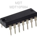 MDT10F684 8-bit Microcontroller – DIP-14, 2k Flash, 128B EEPROM, 64B RAM, 20MHz, ADC, PWM, Low-power MCU - a black 14-pin dual in-line package integrated circuit shown from an elevated angle against a white background.