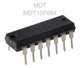 MDT10F684 8-bit Microcontroller – DIP-14, 2k Flash, 128B EEPROM, 64B RAM, 20MHz, ADC, PWM, Low-power MCU - a black 14-pin dual in-line package integrated circuit shown from an elevated angle against a white background.