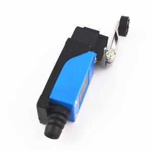 Me-8104 Rotary Plastic Roller Arm Enclosed Limit Switch - shown as a blue and black rectangular device with a metal arm and a black plastic roller.
