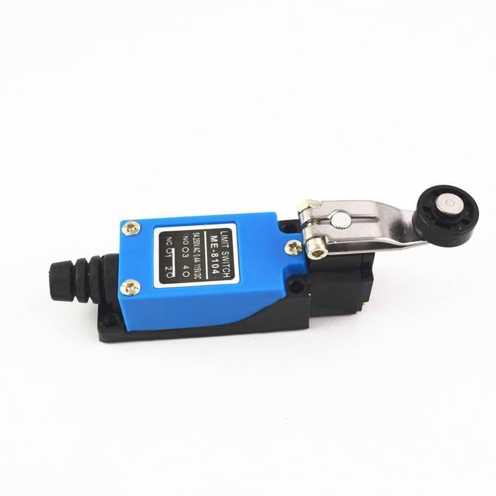 Me-8104 Rotary Plastic Roller Arm Enclosed Limit Switch - with a blue body, black base, and a metal arm featuring a black plastic roller.