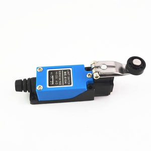 Me-8104 Rotary Plastic Roller Arm Enclosed Limit Switch - with a blue body, black base, and a metal arm featuring a black plastic roller.