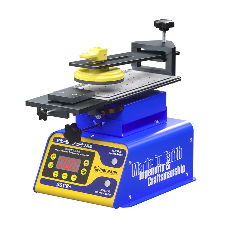 MECHANIC 361 SE+ TOUCH SEPARATOR - LCD Screen Separator - blue and yellow metal screen separator machine with a digital display, push buttons, adjustable clamp, and a heating plate featuring a Mechanic brand logo.