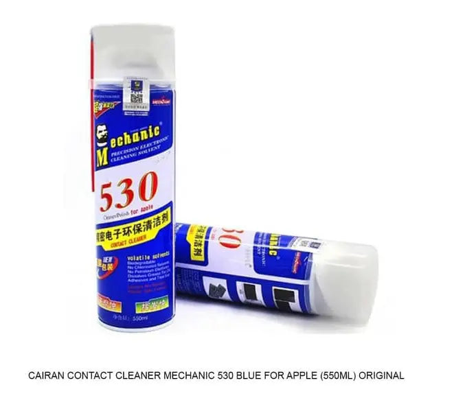 MECHANIC 530 PRO ECO FRIENDLY CLEANER - Cleaning Solution - blue and white 550ml aerosol spray can with a clear plastic cap, featuring red "530" text and the "Mechanic" brand logo, one can standing and one lying down.
