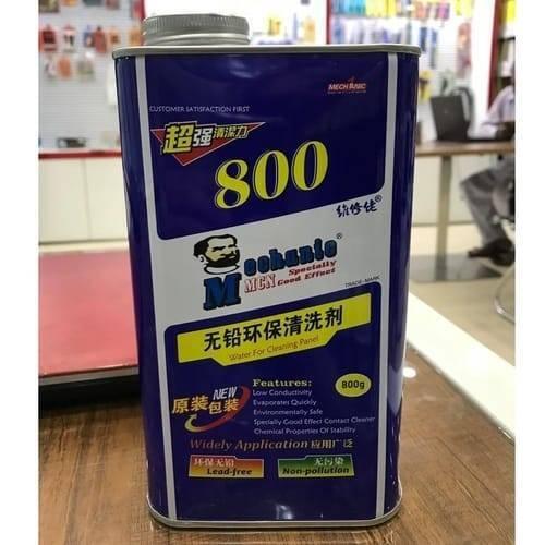 Mechanic 800 Water Lead Free Circuit Board Cleaner Liquid For Cleaning Panels - a rectangular blue metal container featuring white and yellow text and a screw-top lid.