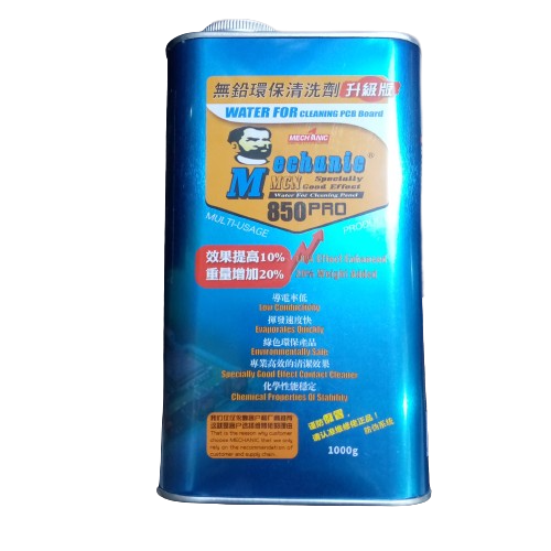 Mechanic 850 Pro Water For Cleaning PCB Board - a rectangular blue metal canister with a screw cap, featuring product branding and text on the front.