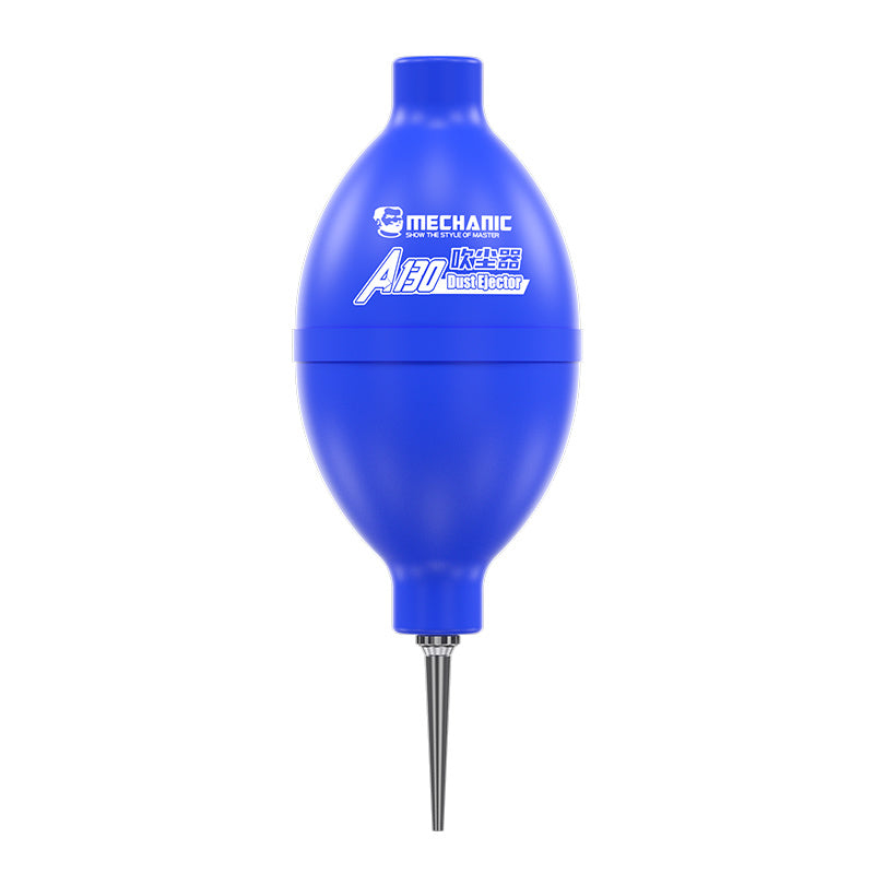 MECHANIC A130 SILICON DUSTER - Cleaning Supplies - blue oval-shaped rubber air blower with a metallic nozzle, featuring the "MECHANIC A130 Dust Ejector" logo printed in white.