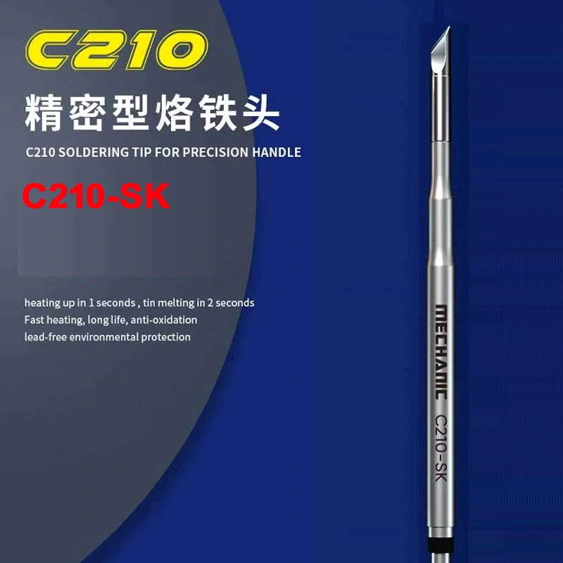 MECHANIC C210 SK SOLDERING IRON TIP - silver-colored metal soldering tip with a slanted, knife-shaped point, featuring the brand name MECHANIC and model C210-SK printed on the shaft.