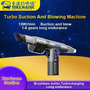 Mechanic DB10 Turbo Suction And Blowing Machine Price - a grey, pistol-grip cordless vacuum and blower featuring a power button and speed indicator lights.
