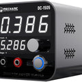 Mechanic DC-1505 Smart Mini Desktop Adjustable Bench Power Supply Tool - a grey, cube-shaped unit with a digital display reading 0.386 and 5.286, a control knob, and two output ports.