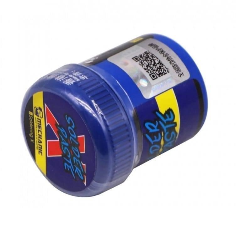Mechanic Flux Solder Paste 40G 148 Degree XP5 - shown as a blue cylindrical jar with a screw-on lid and a product label featuring a QR code.
