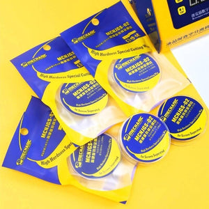 Mechanic High Hardness LCD Display Touch Screen Separator Cutting Wire Line 0.06mm 200M Mcnjgs-02 - shown as multiple yellow and blue retail packages and clear plastic spools of thin screen separator wire.