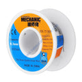 MECHANIC HX T100 (0.3mm) SOLDER WIRE 55GRAM - white plastic spool of Mechanic brand solder wire with a blue and orange label listing technical specifications, dimensions, and manufacturing origin.