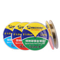 MECHANIC iLine X CARBON STEEL CUTTING WIRE - Screen Cutting Wire - four round spools of thin metallic cutting wire with yellow, blue, red, and green labels featuring the Mechanic logo and various wire diameters.