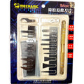 Mechanic Imax 9 Nand CPU IC Glue Remover Blade Edge Glue Scraper Ultra Thin Knife 20 in 1 Blade Set - a gold handle and twenty assorted metal blades arranged in a plastic tray.