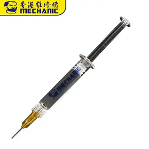 MECHANIC iSm3 PASTE FOR JUMPER WIRE - Soldering Flux - syringe-style applicator filled with grey paste, featuring a clear plunger, a gold-coloured tip, and a black and blue mechanic label on the barrel.