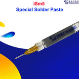 MECHANIC iSm5 PASTE FOR JUMPER WIRE - Soldering Flux - grey cylindrical syringe containing solder paste with a clear plastic nozzle, a thin metal tip, and the brand name MECHANIC printed on the barrel.
