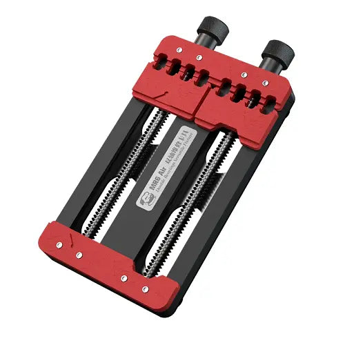 MECHANIC MR6 AIR DOUBLE BEARINGS VERSATILE FIXTURE - Repair Fixture - rectangular black and red metal repair fixture with two threaded adjustment knobs at the top and labels reading MR6 Air.