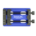 MECHANIC MR6 MAX DOUBLE BEARINGS VERSATILE FIXTURE - Repair Fixture - blue rectangular motherboard repair fixture with two adjustable black sliding clamps, silver screws, and two threaded adjustment knobs on the side.