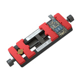 MECHANIC ORI MINI MOTHERBOARD FIXTURE - Repair Fixture - black and red rectangular adjustable circuit board fixture with two knurled adjustment knobs, holding a printed circuit board labeled "A16" and a gold chip.