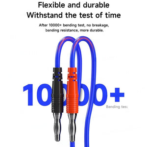 MECHANIC POWER PCB BOOT CABLE - Repair Cable - blue flexible cable with one black and one orange plug connector featuring silver metallic tips against a white background with overlaid text.