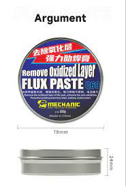 Mechanic Q60 Powerful Antioxidant Flux Paste Enhance The Anti-oxidation Remove Oxidized Layer Flux Paste Soldering Repair Paste 60G - a round tin container with a blue and red label, shown from above and the side with dimension lines indicating 78mm and 24mm.