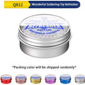 MECHANIC QR12 TIP REFRESHER - Soldering Accessory - round metal tin filled with grey granular material, featuring a clear lid with a white, blue, and silver label reading "MECHANIC SOLDERING TIP REFRESHER QR12".
