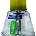 MECHANIC SD150B SOLUTION DISPENSER BOTTLE - clear glass storage bottle with a wide base, a lime-green screw-on cap, and a green label featuring the text "MECHANIC" and "Glass Storage Container 150ml".