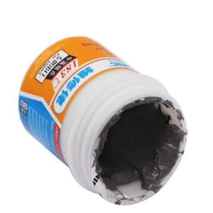 Mechanic Soldering Flux Paste 35gram Soldering Tin Mcn 300 Solder Welding Cream SN63 PB37 XG50 - an open, white plastic jar filled with grey solder paste, featuring an orange and blue label marked 183°C.