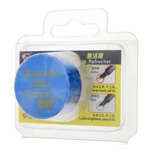 Mechanic Soldering Iron Tip Refresher Clean Paste S6 For Oxide Solder Iron Tip Head Resurrection - its original clear plastic blister packaging, showing a blue circular container with Chinese and English text.