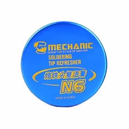Mechanic Soldering Iron Tip Refresher Clean Paste S6 For Oxide Solder Iron Tip Head Resurrection - a round, blue metal container with yellow text on the lid indicating the product name and model.
